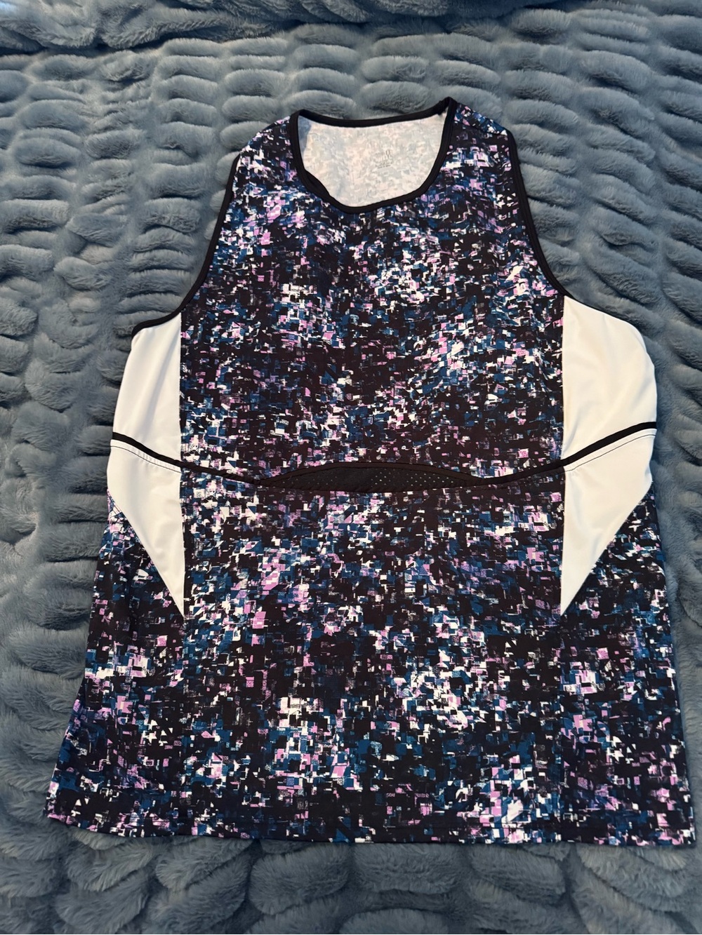 Tail Black Multicolor Pixel Print Tennis Tank with White Panels